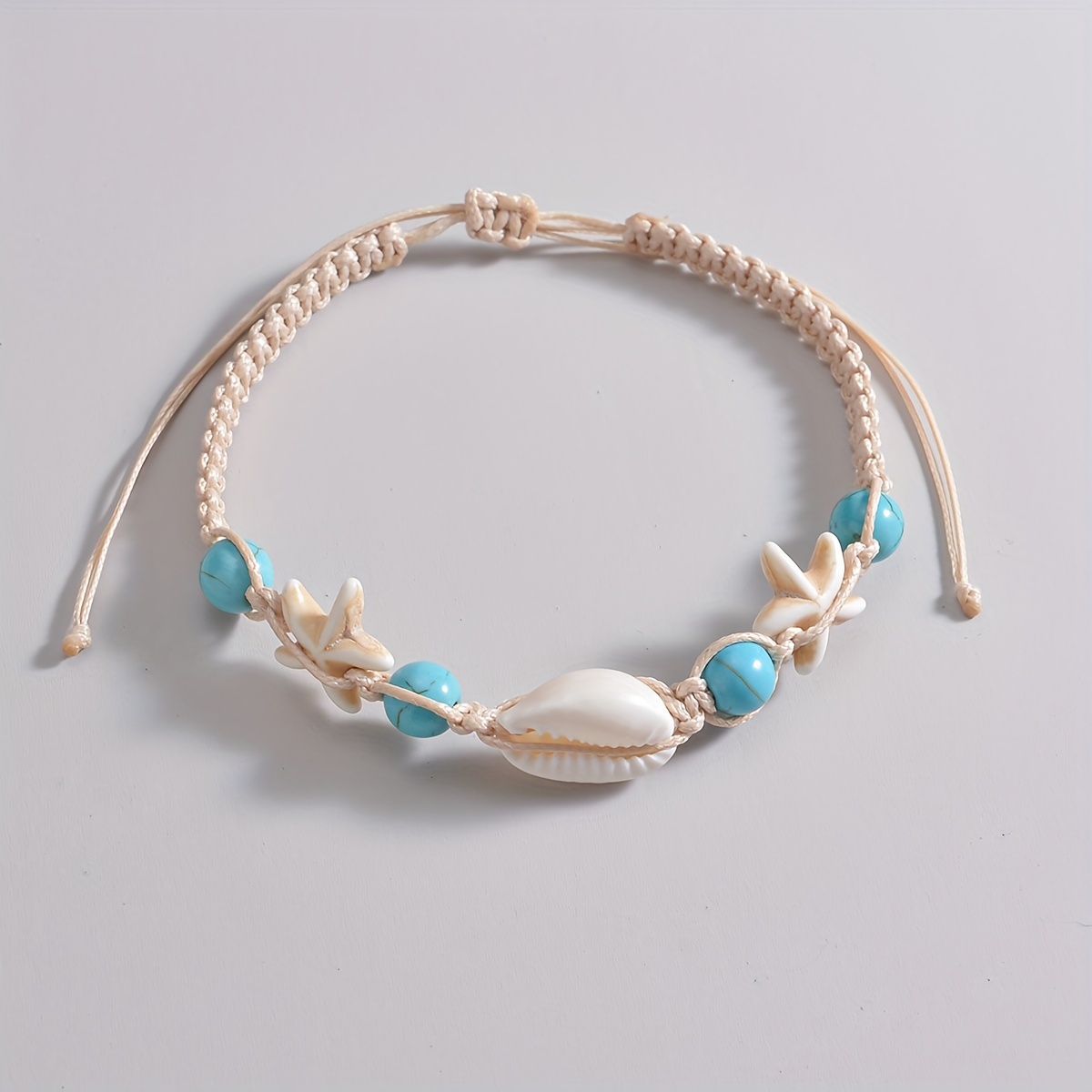 Boho Ocean Foot Bracelet Shell Turquoise Starfish Waterproof Corded Beach
